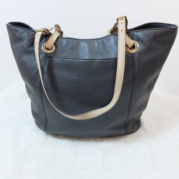 Michael Kors Black Leather Gold Tone Hardware Double Handle Tote Bag - Picture 5 of 14